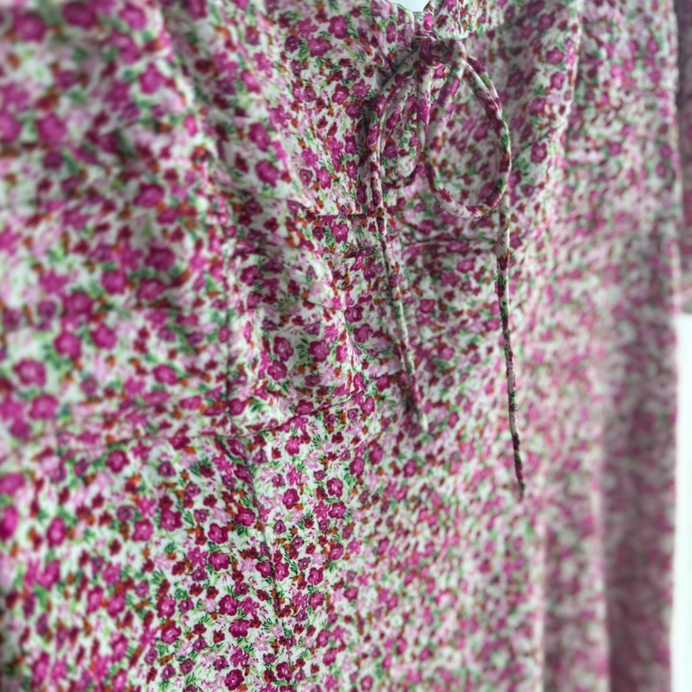 Astr Floral Print Puff Sleeve Dress Magenta Lime Ditsy XS - Picture 6 of 14